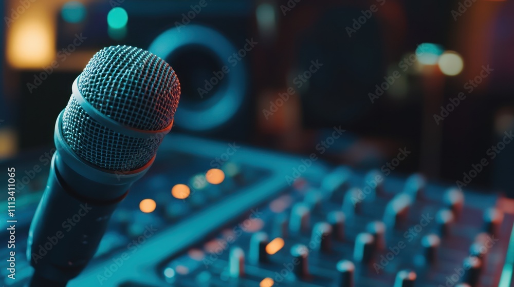 Microphone on a Music Mixer Microphone on a Music Mixer