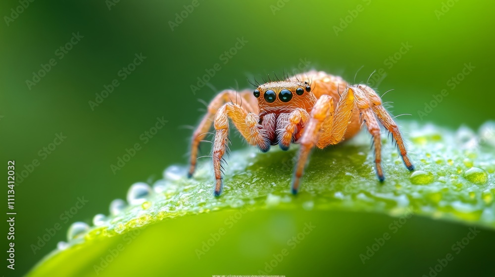 Detailed Close-Up of a Colorful Spider on a Green Leaf Surface Detailed Close-Up of a Colorful Spider on a Green Leaf Surface