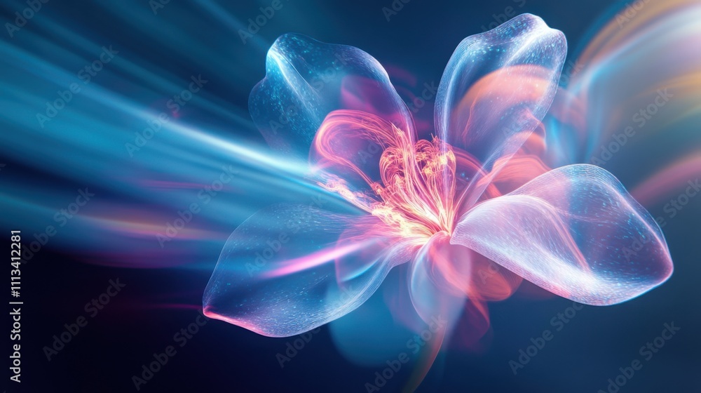 Abstract Neon Flower Luminous, Glowing, Energy, Pink, Blue, Light Abstract Neon Flower Luminous, Glowing, Energy, Pink, Blue, Light