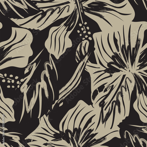 Neutral Colour Abstract Floral Seamless Pattern Design