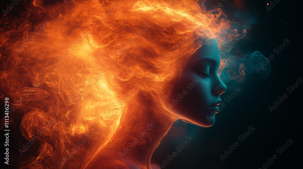 Silhouette with Colorful Smoke Representing Turbulent Thoughts Silhouette with Colorful Smoke Representing Turbulent Thoughts