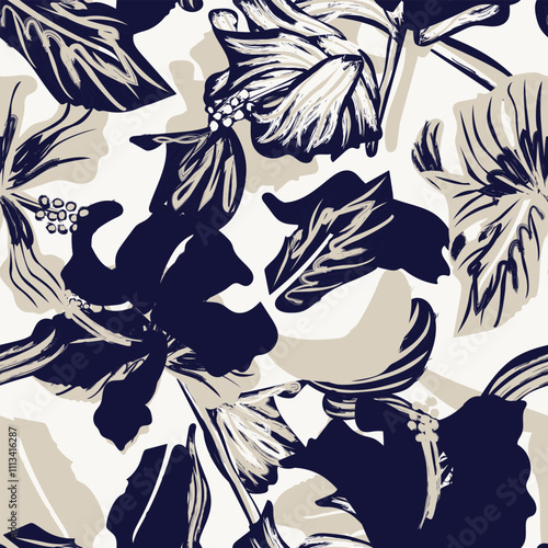 Neutral Colour Abstract Floral Seamless Pattern Design