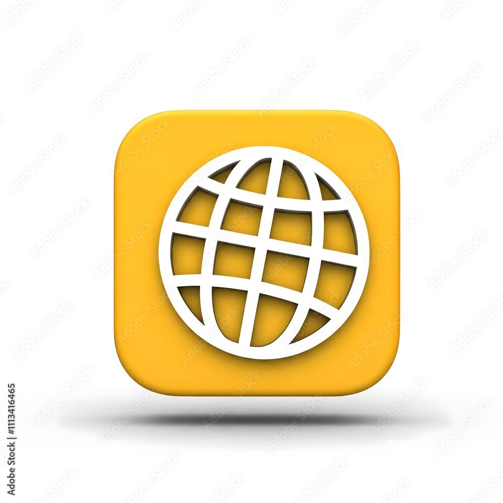 globe icon, Clean and Simple 3D Yellow Globe Icon with Soft Lighting globe icon, Clean and Simple 3D Yellow Globe Icon with Soft Lighting