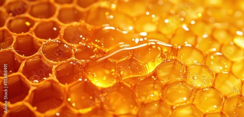 Wallpaper Mural Close Up of Honeycomb Texture Glossy Honey Droplets Warm Lighting Macro Torontodigital.ca