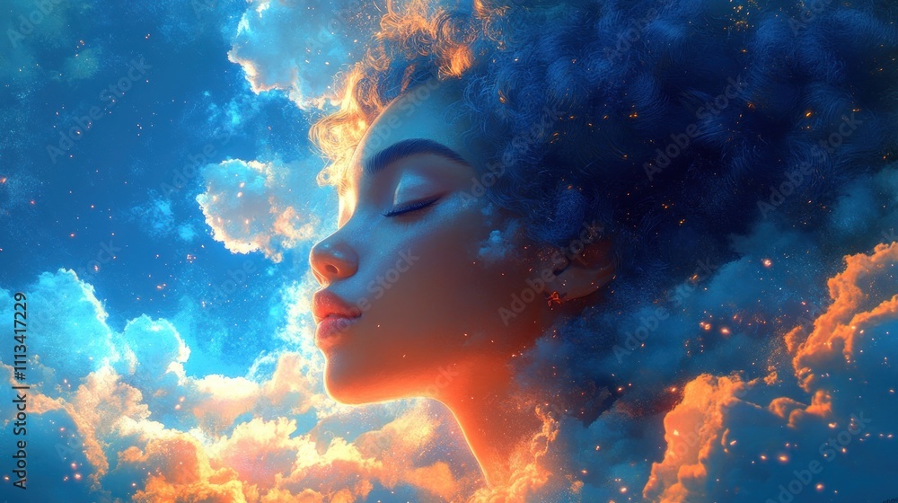 Joyful Woman Looking Up at a Bright Blue Sky Joyful Woman Looking Up at a Bright Blue Sky