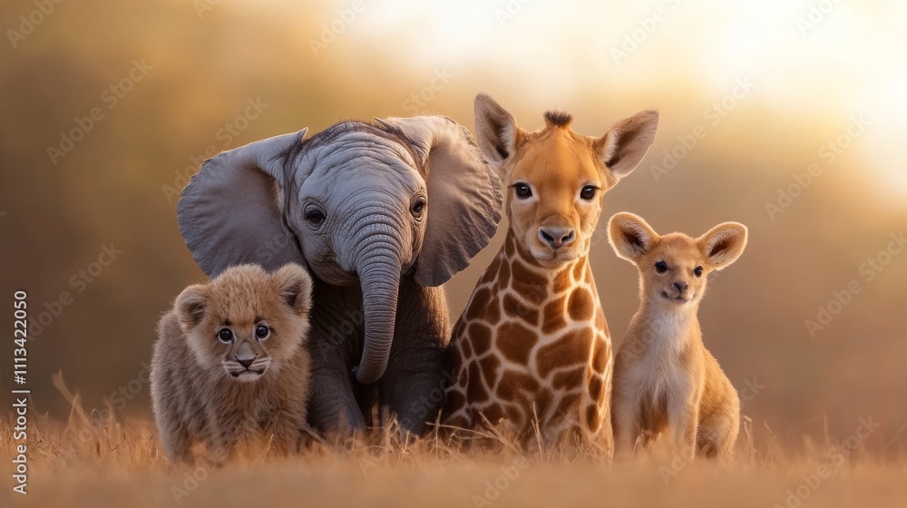 Adorable Baby Animals Together in a Serene African Landscape Adorable Baby Animals Together in a Serene African Landscape