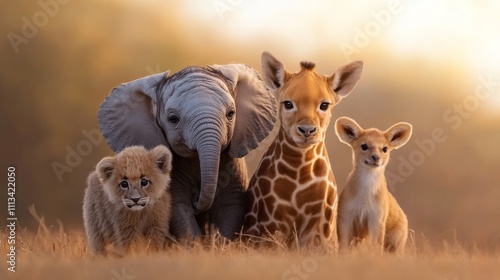 Adorable Baby Animals Together in a Serene African Landscape