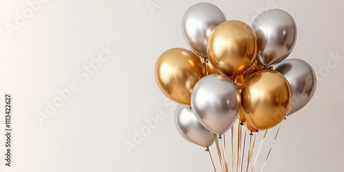 Wallpaper Mural A Colorful Bunch of Gold and Silver Balloons Floating Gracefully on a Light White Background for Festive Celebrations or Special Occasions Torontodigital.ca