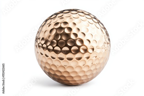 Metallic golf ball on white background with unique texture design