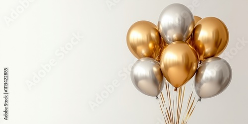 Wallpaper Mural Colorful Bunch of Gold and Silver Balloons Floating Elegantly Against a Clean White Background for Celebratory Events and Decorations Torontodigital.ca