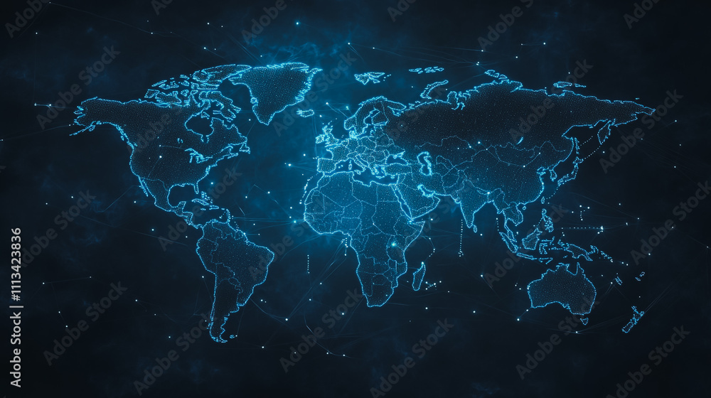 Naklejka premium abstract business connection of line from nail node to node on world map background Innovation network points Earth's surface