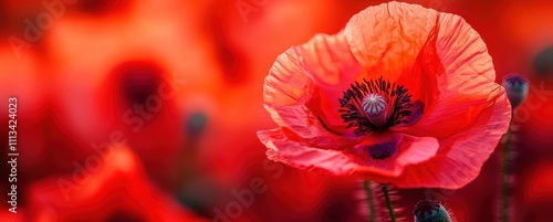 vibrant red poppy flower close-up impressionism detail petals bloom nature garden spring beauty