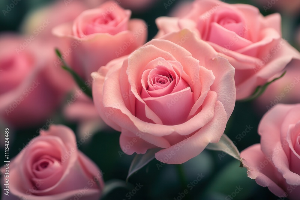 Close-up of several light pink roses in full bloom. Close-up of several light pink roses in full bloom.