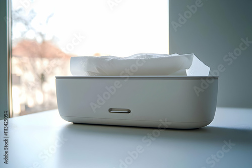 A refined, modern tissue box with a simple yet elegant design, resting against a white background to highlight its functionality and sleek aesthetic.