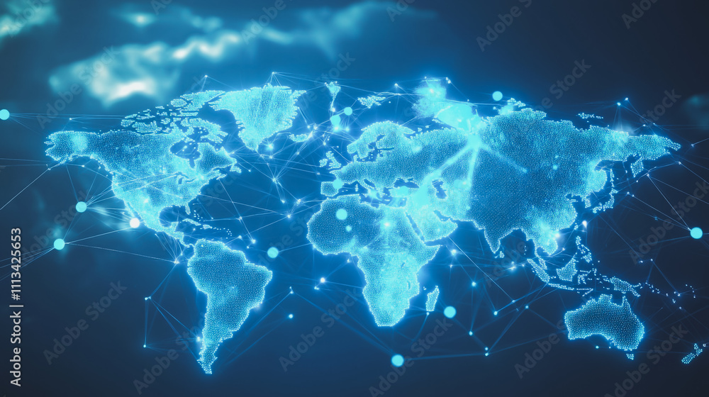 abstract business connection of line from nail node to node on world map background Innovation network points Earth's surface abstract business connection of line from nail node to node on world map background Innovation network points Earth's surface