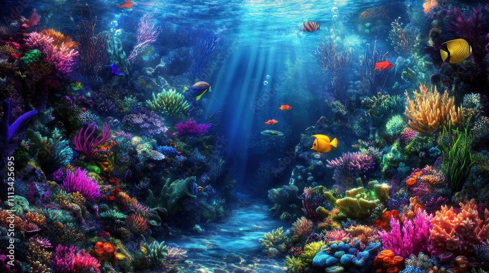 Fototapeta premium Vibrant Coral Reef Ecosystem Underwater Scene