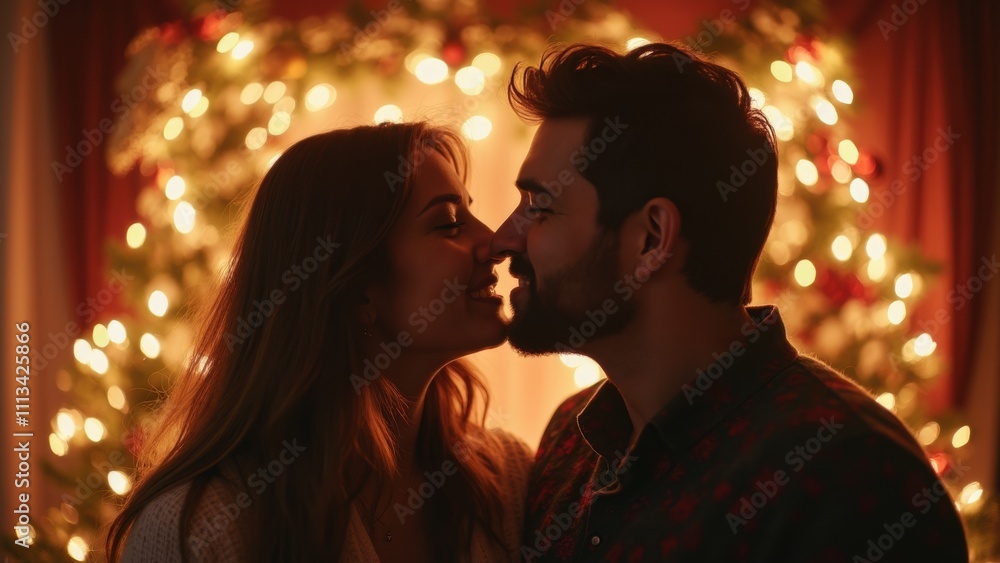 Couples Share a Joyful Moment During the Festive Season of Christmas and New Year Among Holiday Lights Couples Share a Joyful Moment During the Festive Season of Christmas and New Year Among Holiday Lights