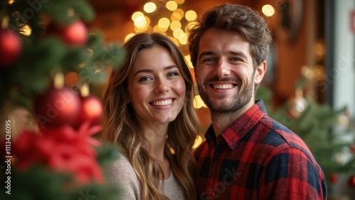 Couple Joyfully Celebrating Christmas and New Year in a Festive Holiday Setting