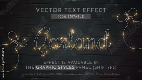 Garland Text Effect, Graphic Style. Vector Mockup and Template. Slogan and Brand Company.