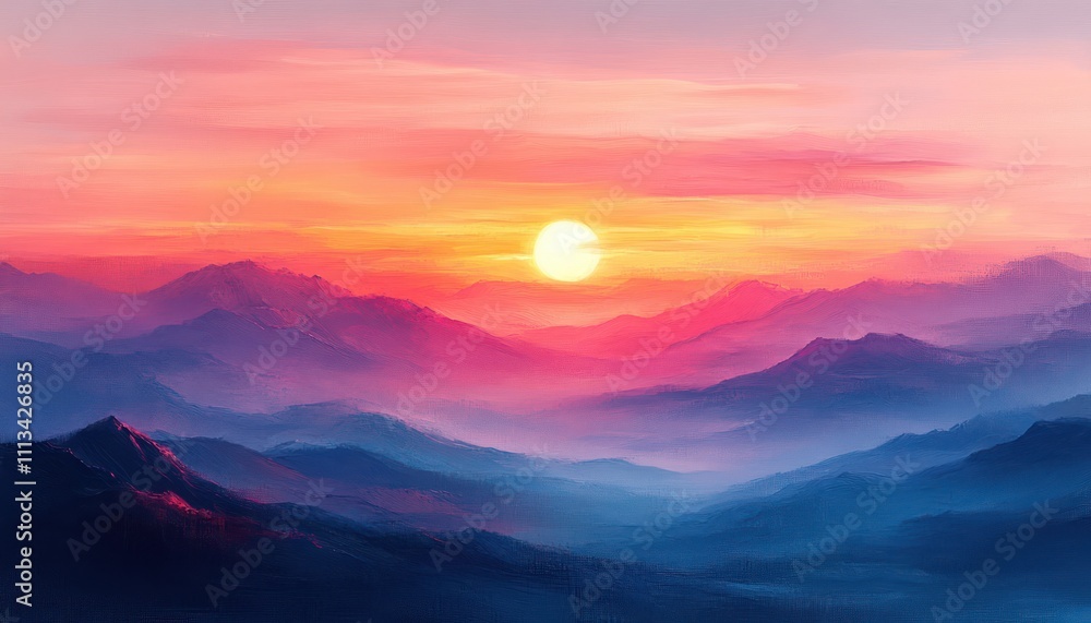 Obraz premium Sunset Landscape Impressionist Beautiful Evening Sky Gradient Warm Glow Soft Pastel Colors Nature Illustration Sea Beach Autumn Spring Summer Winter