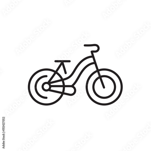 Simple black and white line drawing of a bicycle. Minimalist bicycle icon for cycling or transportation designs