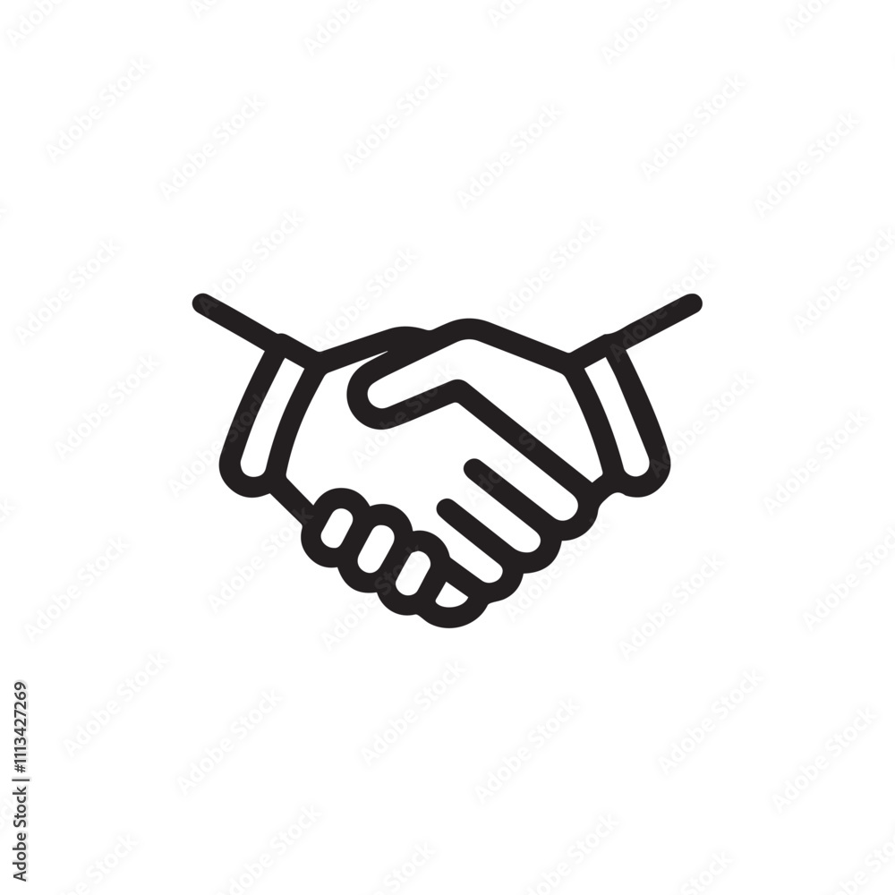 Simple black and white handshake line icon. Clean and simple vector of a handshake. Minimalist handshake illustration for business concepts Simple black and white handshake line icon. Clean and simple vector of a handshake. Minimalist handshake illustration for business concepts