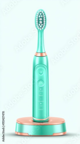 Sleek mint green electric toothbrush with charging base photo