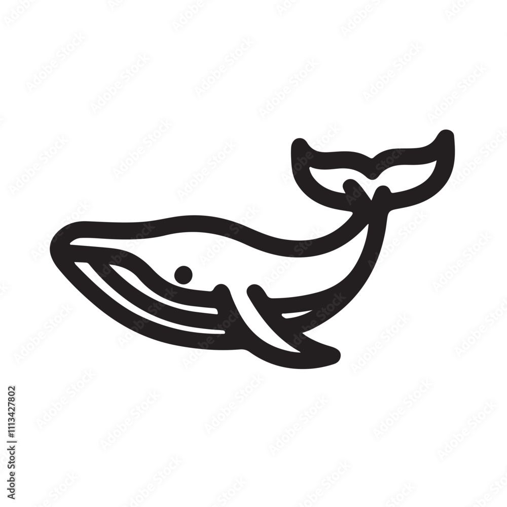 Minimalist black and white line art of a humpback whale. Bold graphic design of a whale swimming in the ocean Minimalist black and white line art of a humpback whale. Bold graphic design of a whale swimming in the ocean