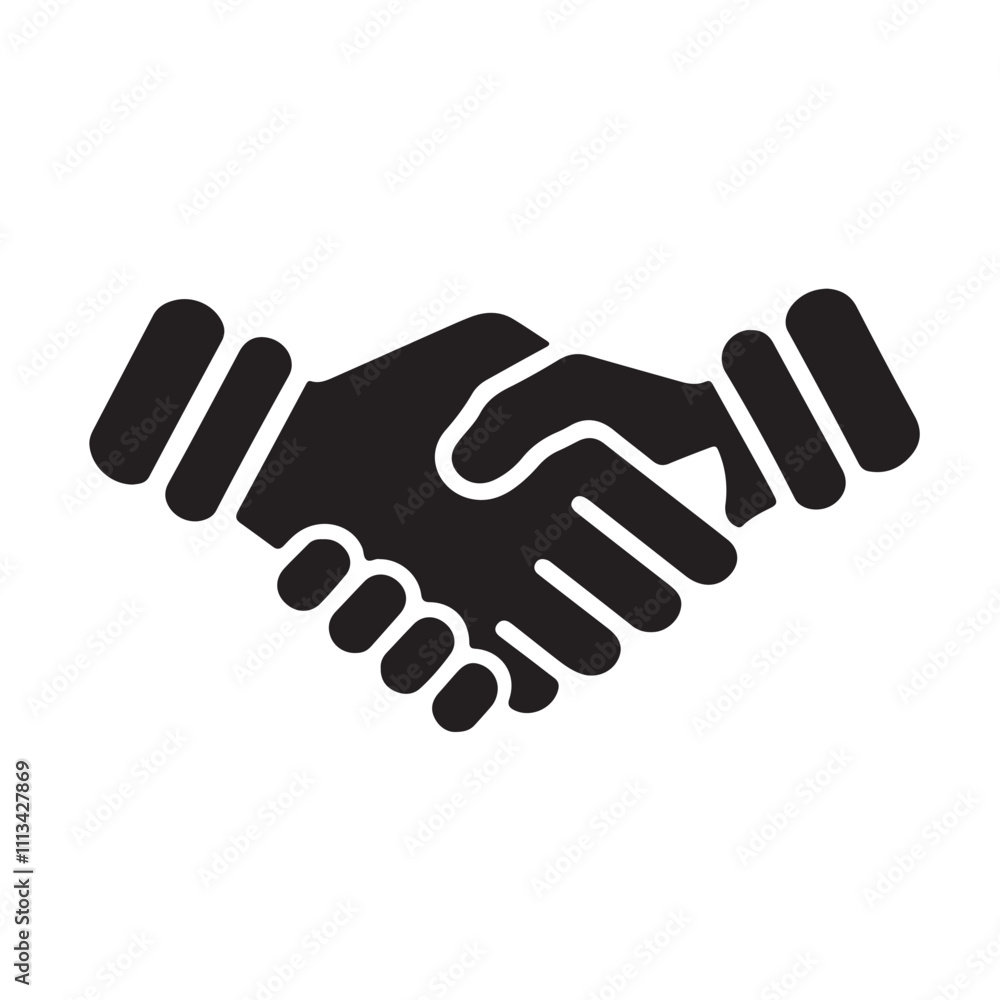 Simple vector design of two hands shaking. Minimalist black and white handshake icon. Iconic handshake symbol for agreement and cooperation Simple vector design of two hands shaking. Minimalist black and white handshake icon. Iconic handshake symbol for agreement and cooperation