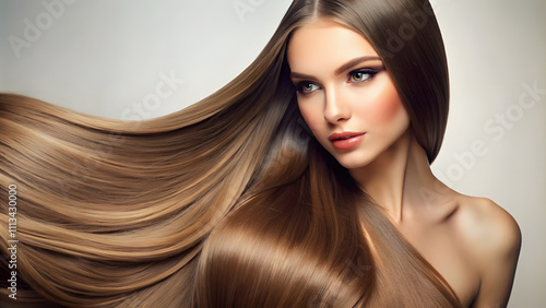 Beautiful woman with long flowing hair and captivating makeup in a glamourous portrait