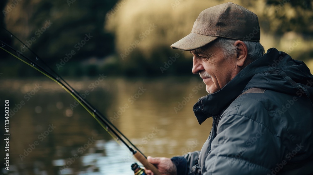 Senior Fisherman Lake Fly Fishing Rod Retirement Outdoors Nature Senior Fisherman Lake Fly Fishing Rod Retirement Outdoors Nature