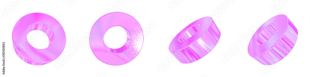 Set of 4 3d iridescent tube isolated on a transparent background. Pink tone. 3d elements for graphic design. Set of 4 3d iridescent tube isolated on a transparent background. Pink tone. 3d elements for graphic design.