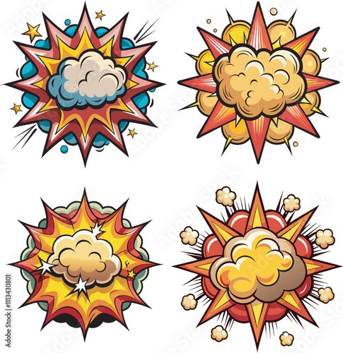 Cartoon comic sign burst clouds vector set