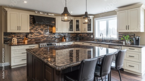 Modern Kitchen Island Granite Countertops and Cabinets photo