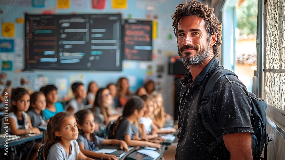 A classroom full of students using e-learning platforms, advancing their digital literacy skills with the guidance of a teacher A classroom full of students using e-learning platforms, advancing their digital literacy skills with the guidance of a teacher