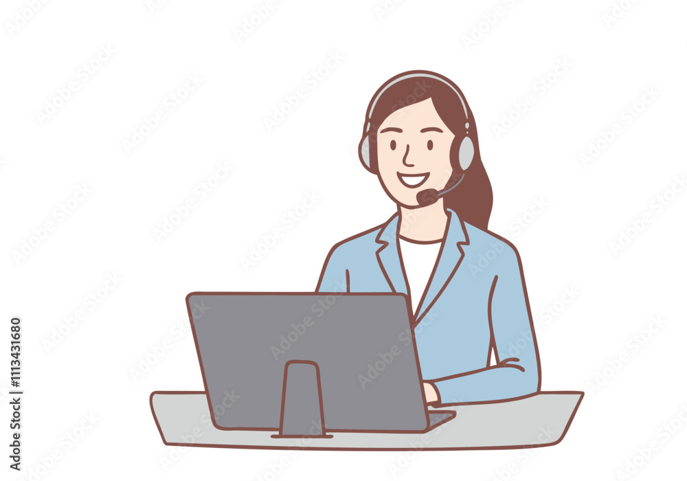 Female telephone operator, female call center. Hand drawn style vector design illustrations.
Female telephone operator, female call center. Hand drawn style vector design illustrations.