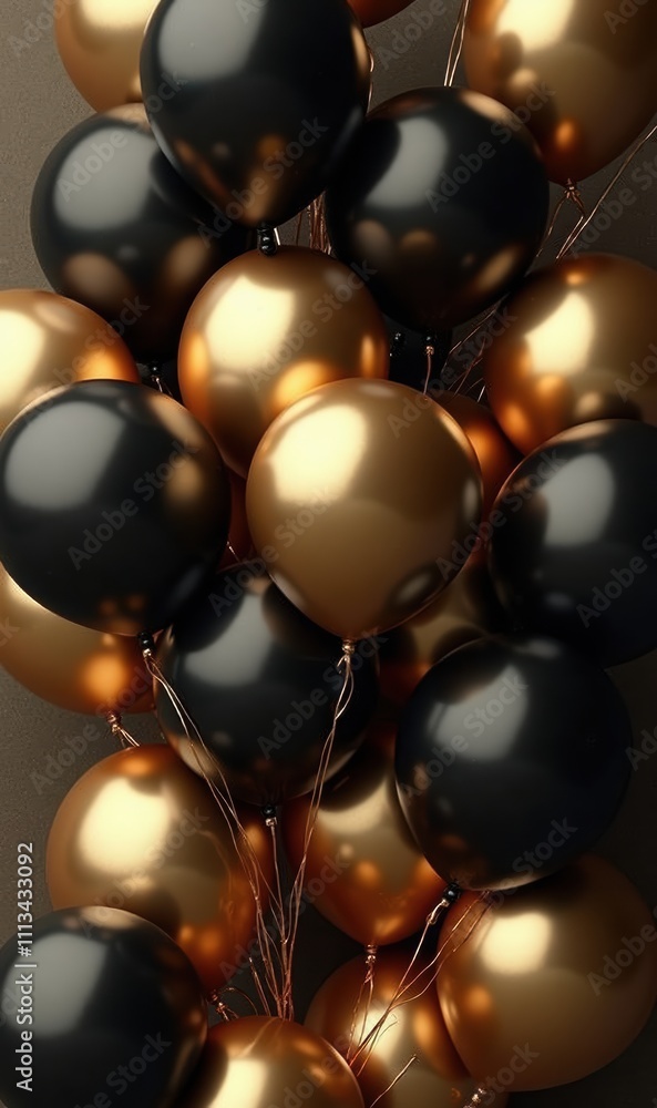 Elegant black and gold balloons create a festive atmosphere, perfect for celebrations, parties, and events, adding a touch of sophistication and joy. Elegant black and gold balloons create a festive atmosphere, perfect for celebrations, parties, and events, adding a touch of sophistication and joy.