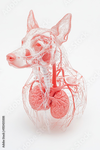 This artistic representation of dogs anatomy showcases intricate details of respiratory and circulatory systems, emphasizing beauty of biological structures