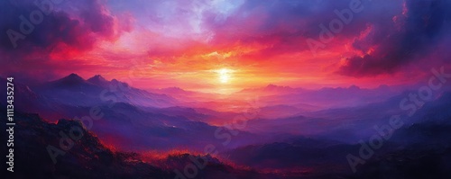 Vibrant sunset sky with purple orange pink hues dramatic cloudscape ethereal glow peaceful summer evening