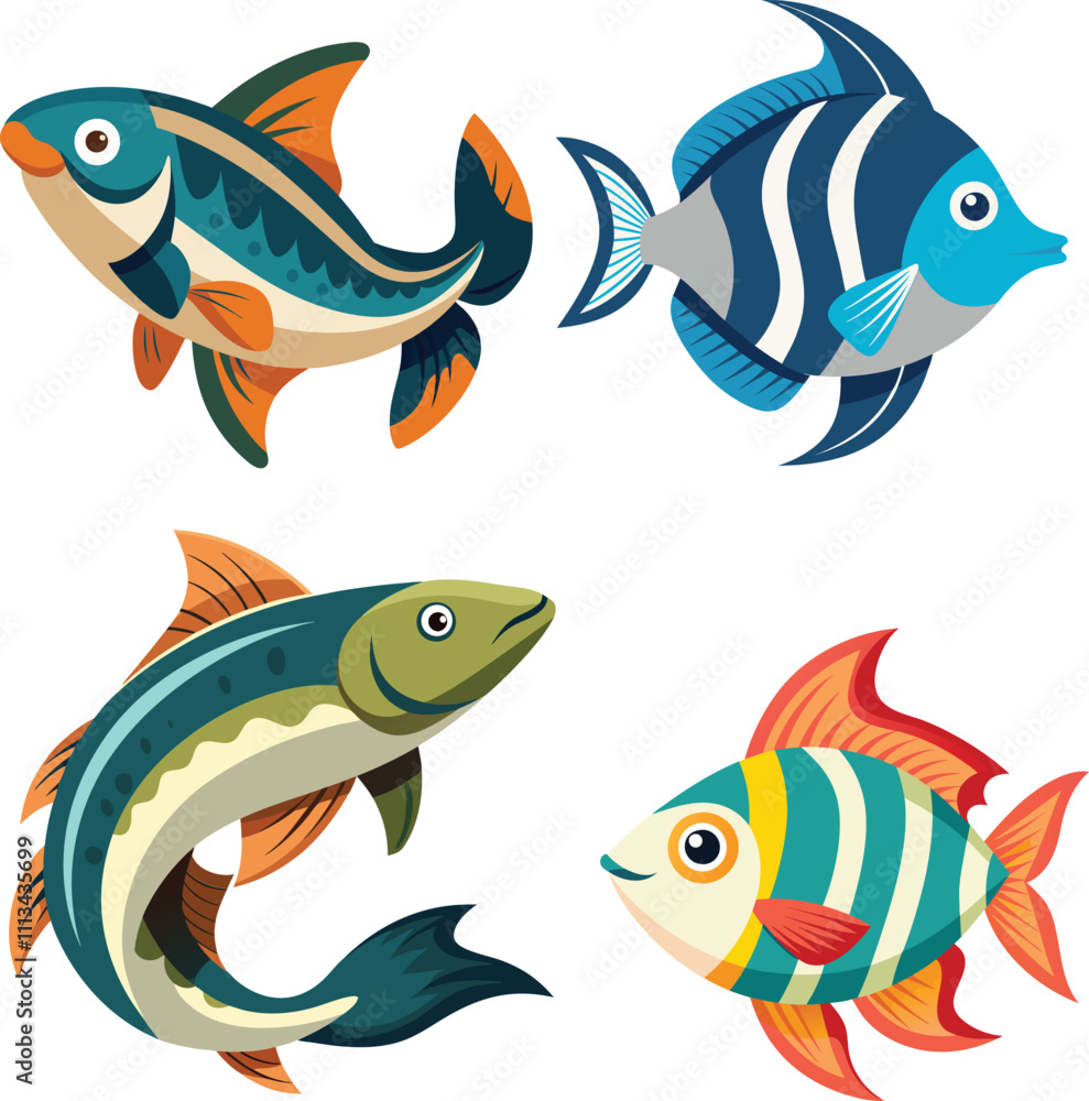 Naklejka premium bundle fish art illustrator eps