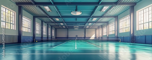Spacious indoor badminton court design, professional standard.