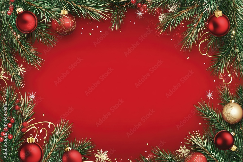 Festive Christmas Border with Golden Ornaments Festive Christmas Border with Golden Ornaments