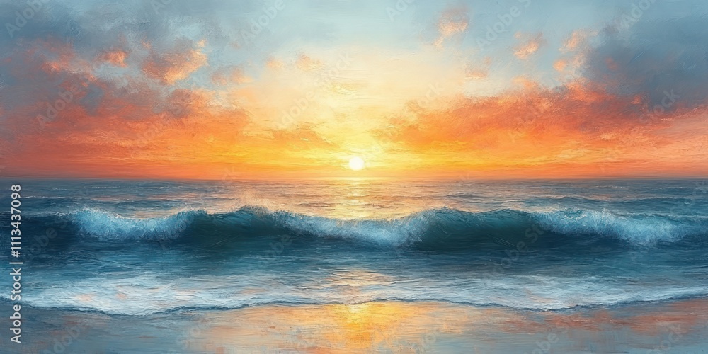 Obraz premium Sunrise Ocean Serenity Soft Pastel Colors Tranquil Water Reflection Dreamy Landscape