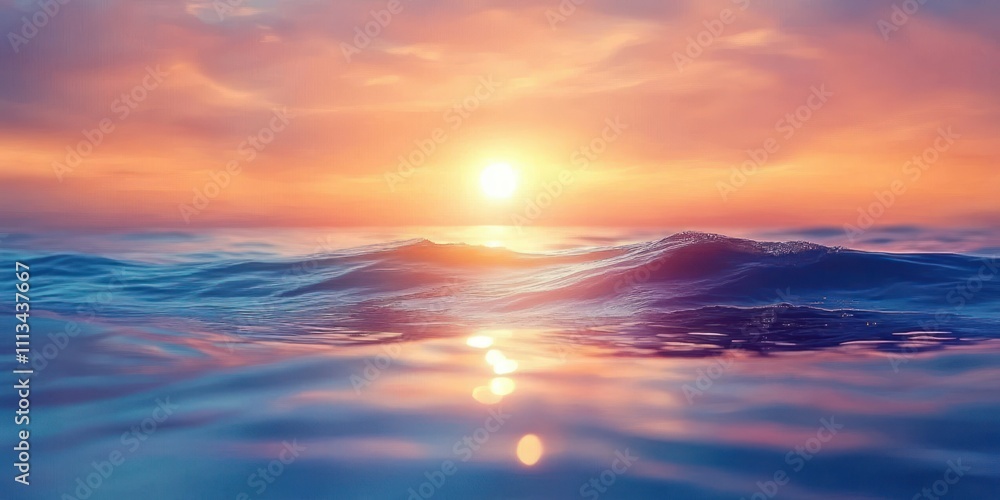Fototapeta premium Serene Ocean Surface at Sunset with Pastel Colors and Vibrant Reflections
