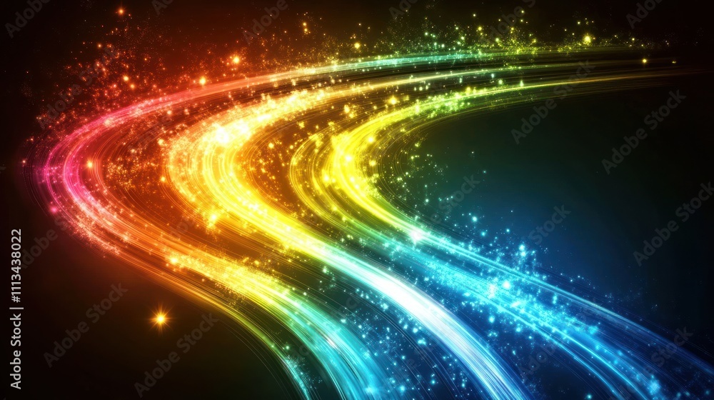 Fototapeta premium Rainbow Light Trails Across Dark Space