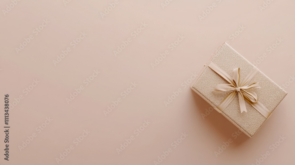 Elegant gift box with ribbon on beige background for celebrations or special occasions Elegant gift box with ribbon on beige background for celebrations or special occasions