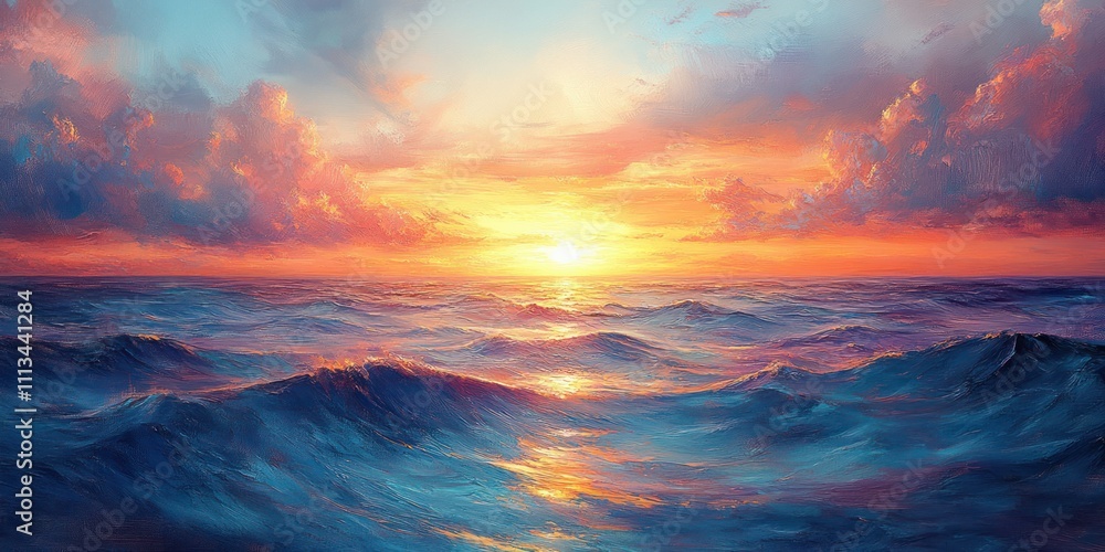 Serene Ocean Sunrise with Pastel Colors and Gentle Brush Strokes Dreamy Atmosphere Water Reflection Serene Ocean Sunrise with Pastel Colors and Gentle Brush Strokes Dreamy Atmosphere Water Reflection