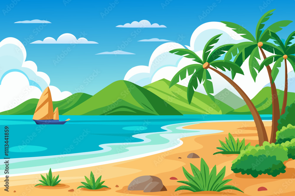 Fototapeta premium Beautiful Blue Beach Scenery Background
