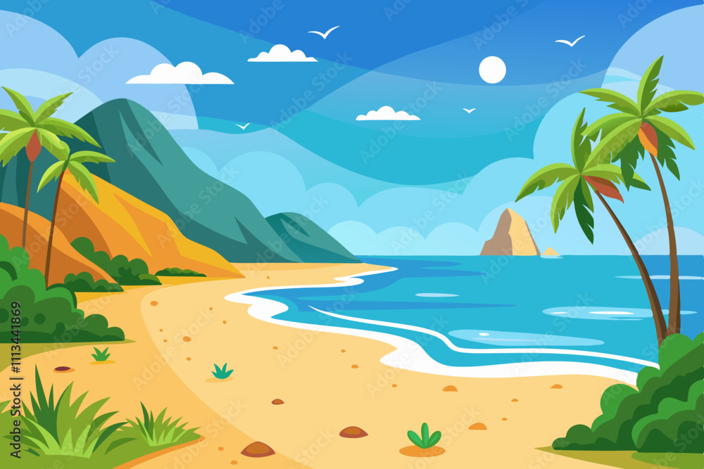 Fototapeta premium Beautiful Blue Beach Scenery Background