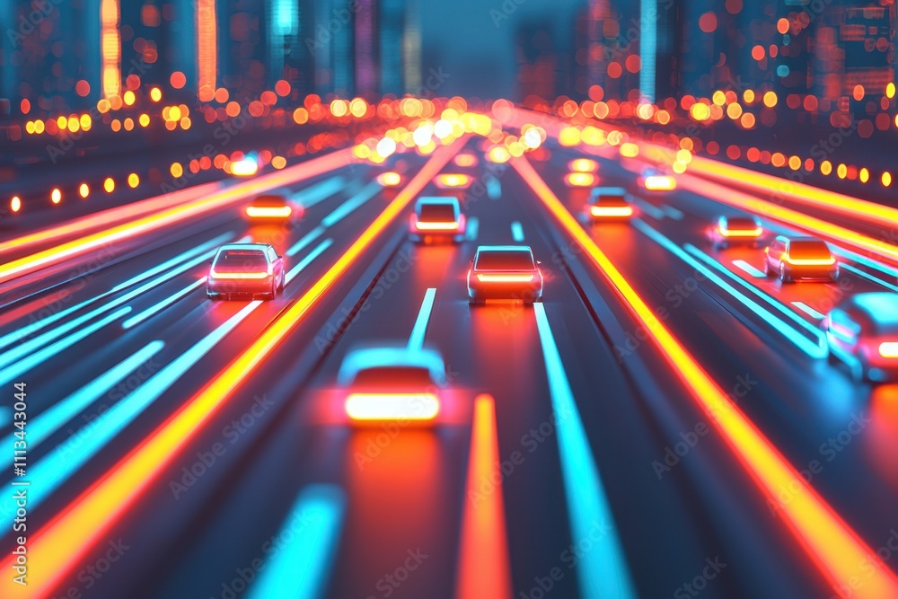 ฺBackground technology trends, A vibrant, long-exposure image depicting cars on a highway at night, illuminated by bright blue and orange lights, creating a dynamic motion effect. ฺBackground technology trends, A vibrant, long-exposure image depicting cars on a highway at night, illuminated by bright blue and orange lights, creating a dynamic motion effect.